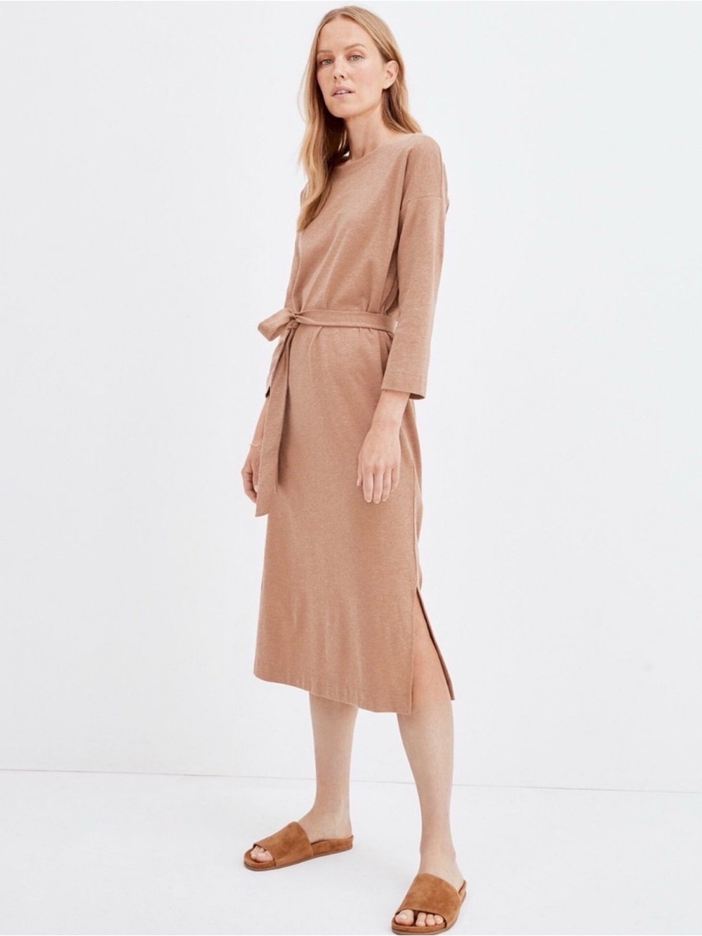 Women's Have Well Within Belted Midi Dress in Camel